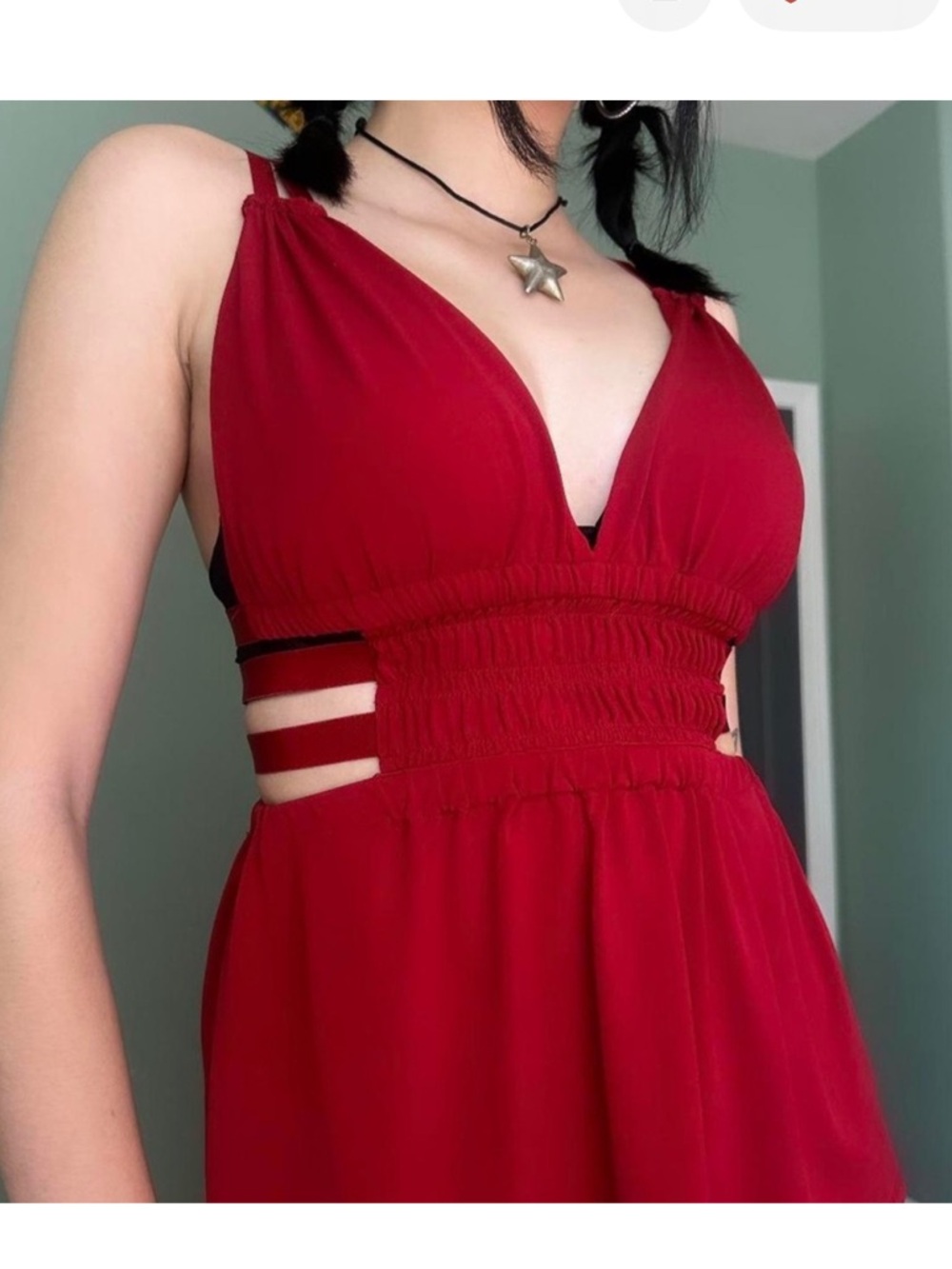 Express Red V-Neck Strappy Smocked Waist Camisole
